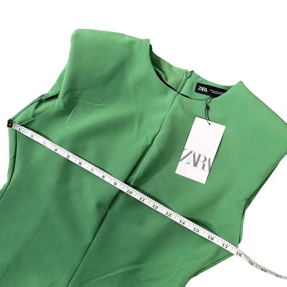 Zara Women's Crepe Mini Dress with Shoulder Pads Green Size M